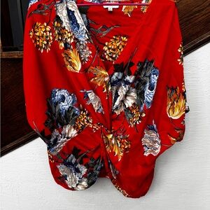 Umgee Women’s Vibrant Medium Red Floral Blouse